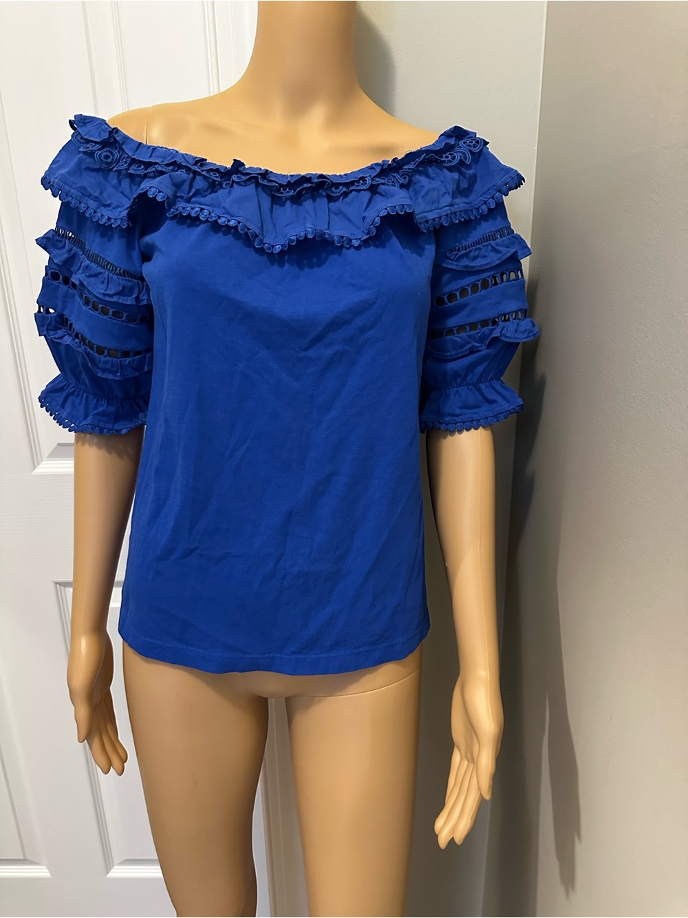 Lilly Pulitzer Off-Shoulder Ruffle Eyelet Top - Royal Blue